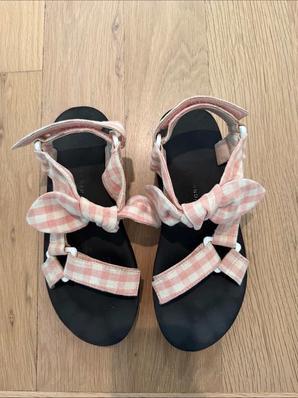 Loffler Randall Pink Gingham Bow Strap Sandals
